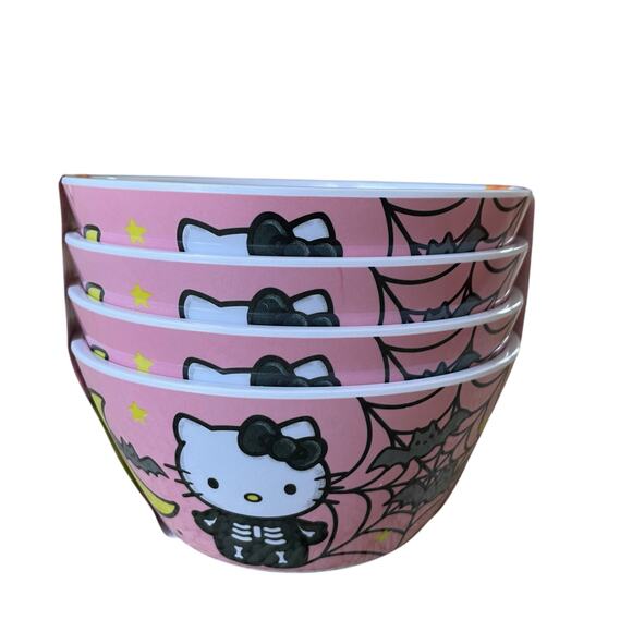 Hello Kitty Halloween Skeleton Melamine Bowls 6in Set of 4 Posh Pink Spooky New - Picture 2 of 14